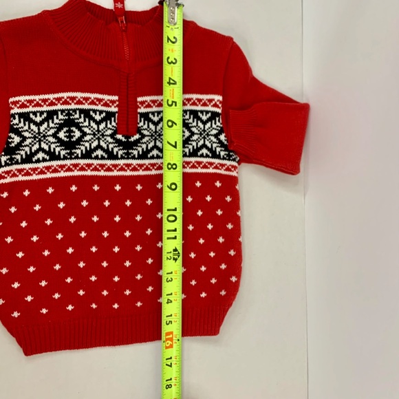 Fair Isle, red black & white quarter zip holiday cabincore pullover sweater - Picture 7 of 7